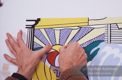From Mural with Blue Brushstroke. New York City, 1985-86photo©Bob Adelman estate. Artwork©Estate of Roy Lichtenstein.