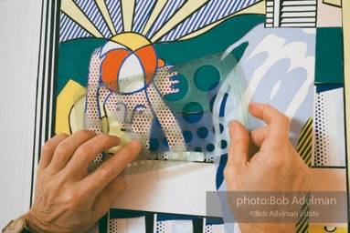 From Mural with Blue Brushstroke. New York City, 1985-86photo©Bob Adelman estate. Artwork©Estate of Roy Lichtenstein.