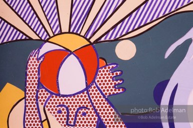 From Mural with Blue Brushstroke. New York City, 1985-86photo©Bob Adelman estate. Artwork©Estate of Roy Lichtenstein.