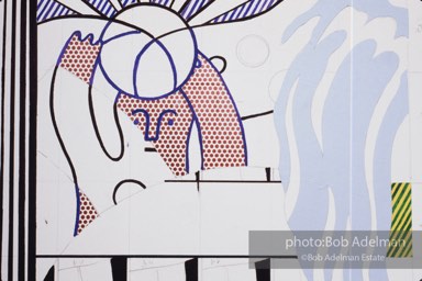 From Mural with Blue Brushstroke. New York City, 1985-86photo©Bob Adelman estate. Artwork©Estate of Roy Lichtenstein.
