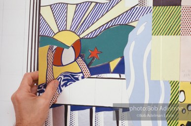 From Mural with Blue Brushstroke. New York City, 1985-86photo©Bob Adelman estate. Artwork©Estate of Roy Lichtenstein.