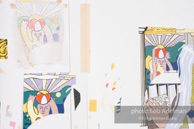 From Mural with Blue Brushstroke. New York City, 1985-86photo©Bob Adelman estate. Artwork©Estate of Roy Lichtenstein.