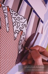From Mural with Blue Brushstroke. New York City, 1985-86photo©Bob Adelman estate. Artwork©Estate of Roy Lichtenstein.