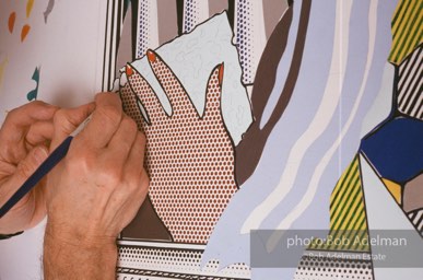 From Mural with Blue Brushstroke. New York City, 1985-86photo©Bob Adelman estate. Artwork©Estate of Roy Lichtenstein.