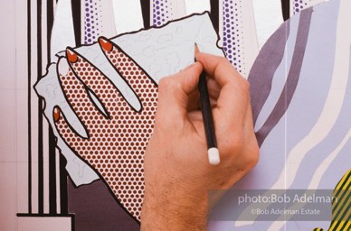 From Mural with Blue Brushstroke. New York City, 1985-86photo©Bob Adelman estate. Artwork©Estate of Roy Lichtenstein.