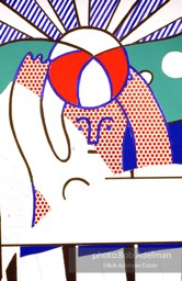 From Mural with Blue Brushstroke. New York City, 1985-86photo©Bob Adelman estate. Artwork©Estate of Roy Lichtenstein.