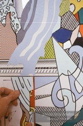 From Mural with Blue Brushstroke. New York City, 1985-86photo©Bob Adelman estate. Artwork©Estate of Roy Lichtenstein.