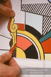 From Mural with Blue Brushstroke. New York City, 1985-86photo©Bob Adelman estate. Artwork©Estate of Roy Lichtenstein.
