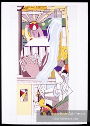 From Mural with Blue Brushstroke. New York City, 1985-86photo©Bob Adelman estate. Artwork©Estate of Roy Lichtenstein.