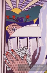 From Mural with Blue Brushstroke. New York City, 1985-86photo©Bob Adelman estate. Artwork©Estate of Roy Lichtenstein.