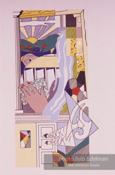 From Mural with Blue Brushstroke. New York City, 1985-86photo©Bob Adelman estate. Artwork©Estate of Roy Lichtenstein.