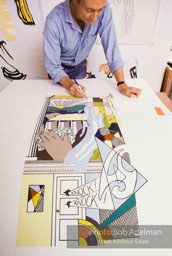 From Mural with Blue Brushstroke. New York City, 1985-86photo©Bob Adelman estate. Artwork©Estate of Roy Lichtenstein.