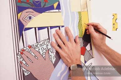 From Mural with Blue Brushstroke. New York City, 1985-86photo©Bob Adelman estate. Artwork©Estate of Roy Lichtenstein.