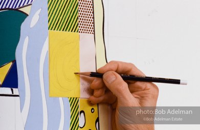 From Mural with Blue Brushstroke. New York City, 1985-86photo©Bob Adelman estate. Artwork©Estate of Roy Lichtenstein.