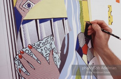 From Mural with Blue Brushstroke. New York City, 1985-86photo©Bob Adelman estate. Artwork©Estate of Roy Lichtenstein.