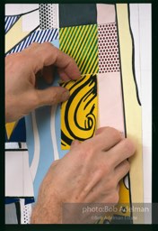 From Mural with Blue Brushstroke. New York City, 1985-86photo©Bob Adelman estate. Artwork©Estate of Roy Lichtenstein.