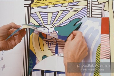 From Mural with Blue Brushstroke. New York City, 1985-86photo©Bob Adelman estate. Artwork©Estate of Roy Lichtenstein.
