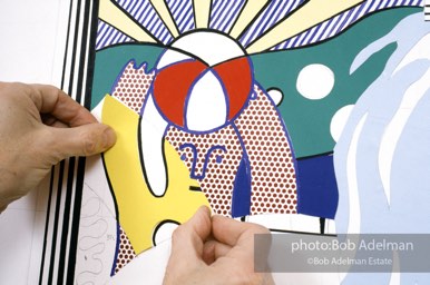From Mural with Blue Brushstroke. New York City, 1985-86photo©Bob Adelman estate. Artwork©Estate of Roy Lichtenstein.