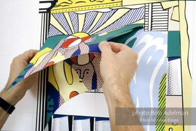 From Mural with Blue Brushstroke. New York City, 1985-86photo©Bob Adelman estate. Artwork©Estate of Roy Lichtenstein.