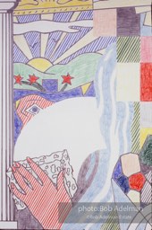 From Mural with Blue Brushstroke. New York City, 1985-86photo©Bob Adelman estate. Artwork©Estate of Roy Lichtenstein.