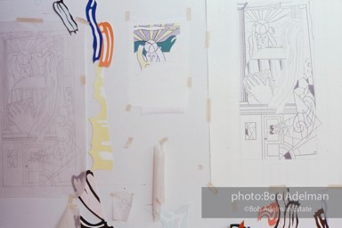 From Mural with Blue Brushstroke. New York City, 1985-86photo©Bob Adelman estate. Artwork©Estate of Roy Lichtenstein.