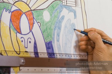 From Mural with Blue Brushstroke. New York City, 1985-86photo©Bob Adelman estate. Artwork©Estate of Roy Lichtenstein.