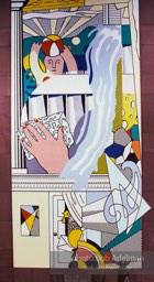 From Mural with Blue Brushstroke. New York City, 1985-86photo©Bob Adelman estate. Artwork©Estate of Roy Lichtenstein.