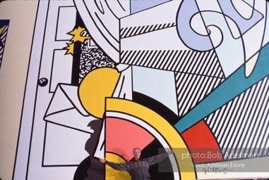From Mural with Blue Brushstroke. New York City, 1985-86photo©Bob Adelman estate. Artwork©Estate of Roy Lichtenstein.