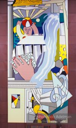 From Mural with Blue Brushstroke. New York City, 1985-86photo©Bob Adelman estate. Artwork©Estate of Roy Lichtenstein.