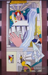From Mural with Blue Brushstroke. New York City, 1985-86photo©Bob Adelman estate. Artwork©Estate of Roy Lichtenstein.