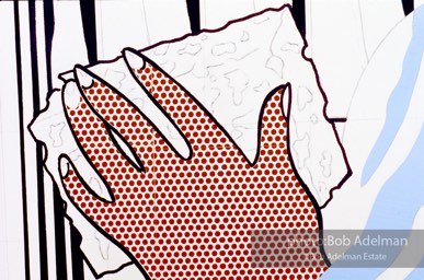 From Mural with Blue Brushstroke. New York City, 1985-86Mural with Blue Brushstrokephoto©Bob Adelman estate. Artwork©Estate of Roy Lichtenstein.