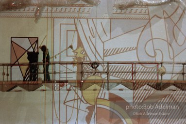 From Mural with Blue Brushstroke. New York City, 1985-86photo©Bob Adelman estate. Artwork©Estate of Roy Lichtenstein.