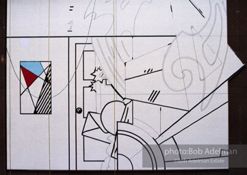 From Mural with Blue Brushstroke. New York City, 1985-86photo©Bob Adelman estate. Artwork©Estate of Roy Lichtenstein.