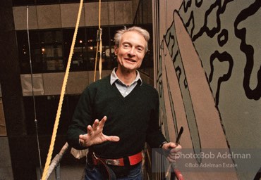 From Mural with Blue Brushstroke. New York City, 1985-86photo©Bob Adelman estate. Artwork©Estate of Roy Lichtenstein.