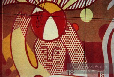 From Mural with Blue Brushstroke. New York City, 1985-86photo©Bob Adelman estate. Artwork©Estate of Roy Lichtenstein.