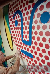 From Mural with Blue Brushstroke. New York City, 1985-86photo©Bob Adelman estate. Artwork©Estate of Roy Lichtenstein.