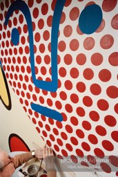 From Mural with Blue Brushstroke. New York City, 1985-86photo©Bob Adelman estate. Artwork©Estate of Roy Lichtenstein.