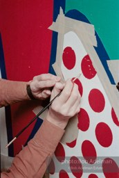 From Mural with Blue Brushstroke. New York City, 1985-86photo©Bob Adelman estate. Artwork©Estate of Roy Lichtenstein.