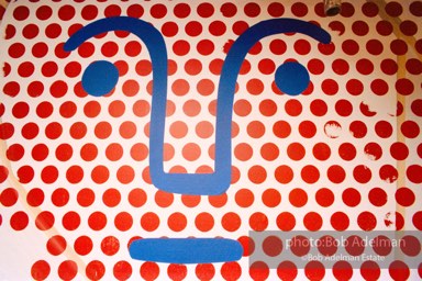 From Mural with Blue Brushstroke. New York City, 1985-86photo©Bob Adelman estate. Artwork©Estate of Roy Lichtenstein.
