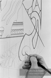 From Mural with Blue Brushstroke. New York City, 1985-86photo©Bob Adelman estate. Artwork©Estate of Roy Lichtenstein.