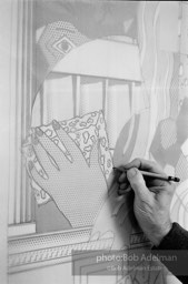 From Mural with Blue Brushstroke. New York City, 1985-86photo©Bob Adelman estate. Artwork©Estate of Roy Lichtenstein.