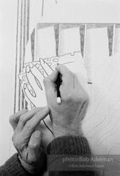 From Mural with Blue Brushstroke. New York City, 1985-86photo©Bob Adelman estate. Artwork©Estate of Roy Lichtenstein.