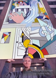 From Mural with Blue Brushstroke. New York City, 1985-86photo©Bob Adelman estate. Artwork©Estate of Roy Lichtenstein.