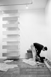 Donald Judd, minimalist sculptor, assembling his work for an exhibition at the Leo Castelli Gallery. circa 1966