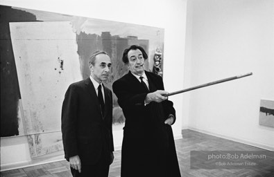 Leo Castelli with Salvador Dali at a Jasper Johns show at the Castelli gallery, New York City, 1966.