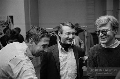Robert Rauschenberg, Roy Lichtenstein, Andy Warhol enjoy a laugh at a party at Rauschenberg's
studio/apartment. NYC 1965.Parties