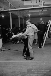 Robert Rauschenberg dances at a loft party, New York City. 1966