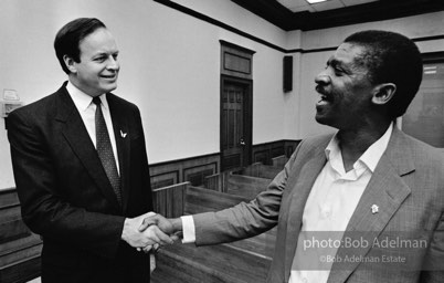 The New South: In the old county courthouse, U.S. Senator Richard Shelby greets the sheriff, Camden, Alabama. 1992