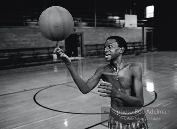 Kime clowns around in the gym at Maine Central Institute,  Pittsfield,  Maine.  1972