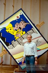 Roy Lichtenstein with 'Reflections: Yoo Hoo'. 1989. photo:©Bob Adelman Estate, Artwork©Estate of Roy Lichtenstein
